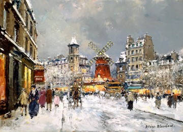  pigalle Peintre - AB moulin rouge à la pigalle sous la neige Paris